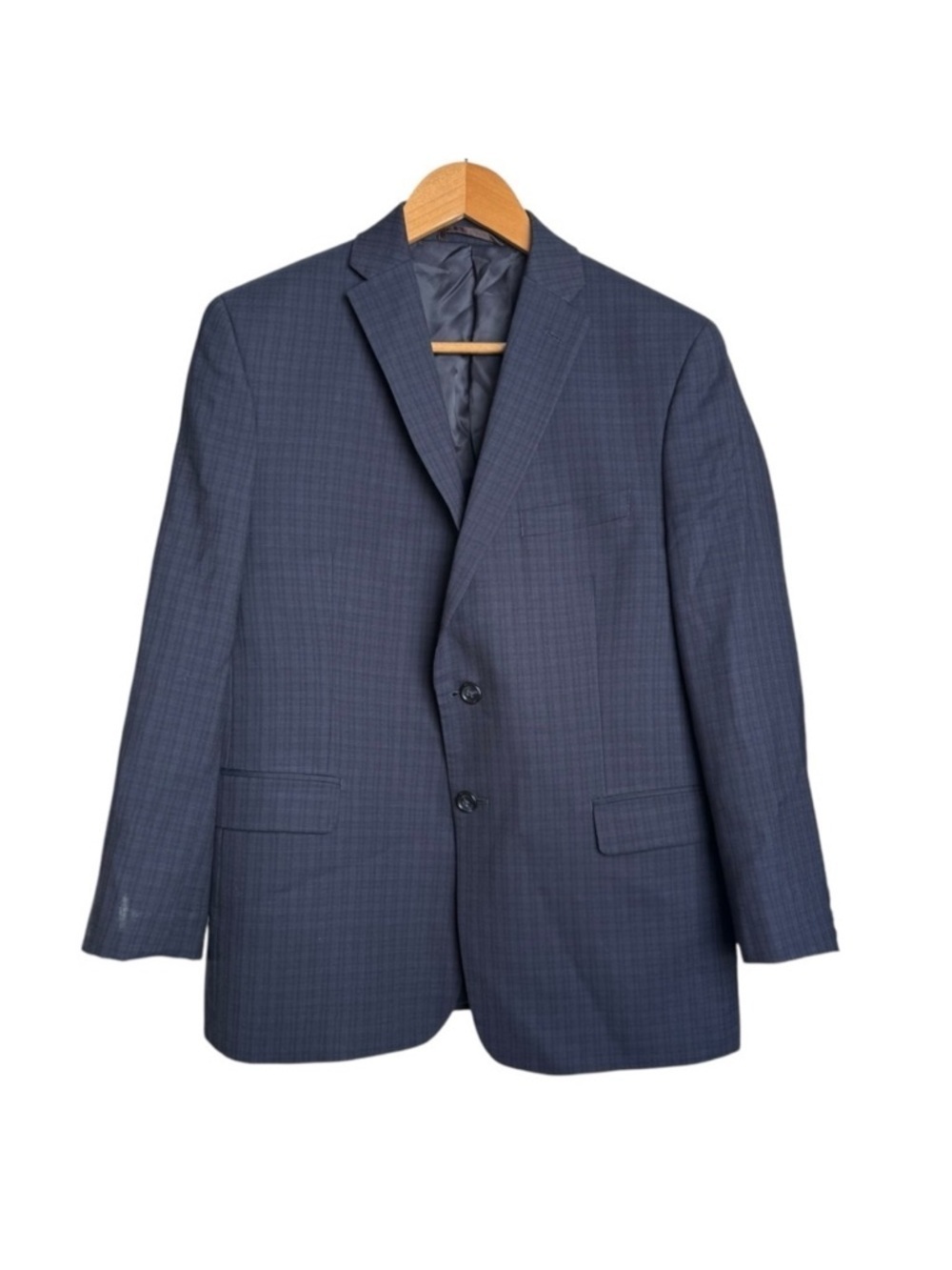 Michael Kors Plaid Two Button Wool Blazer Jacket Boys Size 16 Husky Navy Blue